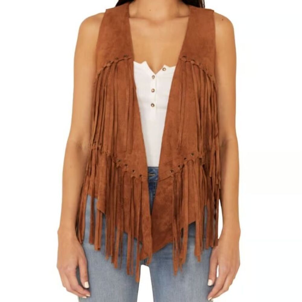 NWT-Boot Barn VOCAL Eyelet Fringe Camel Women's Vest Faux Suede XL NEW!!! $49.99